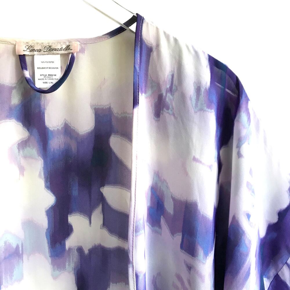 Linea Donatella Purple Floral Robe Size L XL Open Kimono Dressing Gown Lace - Picture 6 of 15